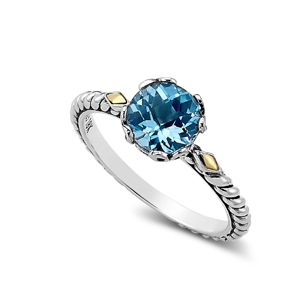 Samuel B. Blue Topaz and Two-Tone Silver & Gold Rope Ring